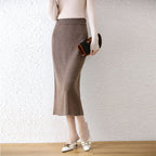Women's Mid-length High Waist Pure Wool Hip Skirt