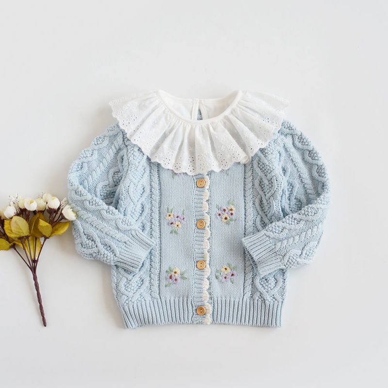 Hand-Embroidered Flower Cardigan for Single Girls