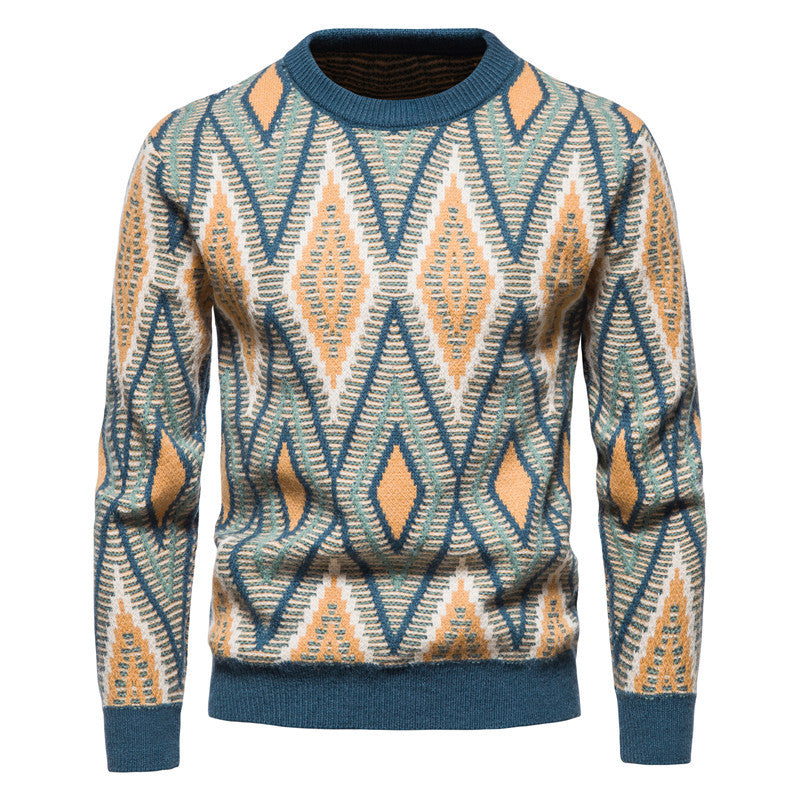 Lingge Slim Jacquard Knit Sweater Fashion Top
