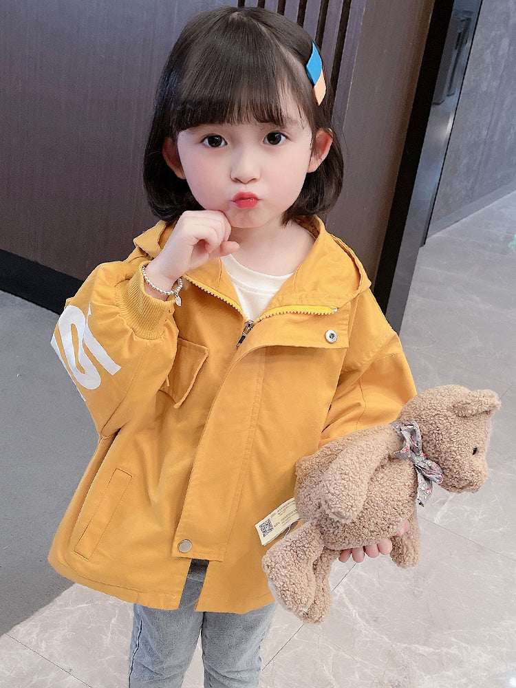 Girls' Hooded Windbreaker Jacket for Spring and Autumn