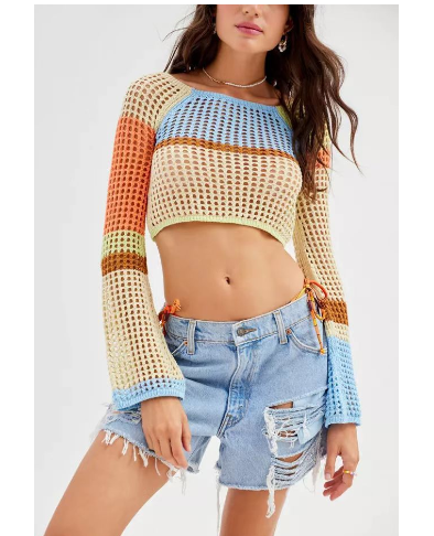 2023 Hollow Knit Sweater with Contrasting Color Stitching