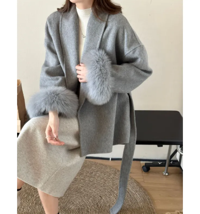 Reversible Cashmere Coat Tie-front Top