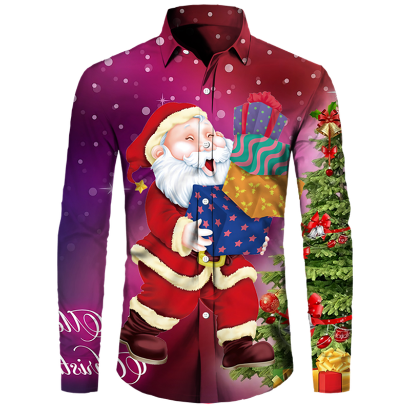 Men's Casual Christmas Cotton Spandex Shirt