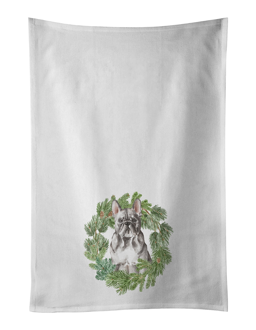 French Bulldog Blue Christmas Wreath Kitchen Towel Set of 2