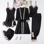 KF Women's Spring Autumn Lace Nightgown Set with Removable Pads