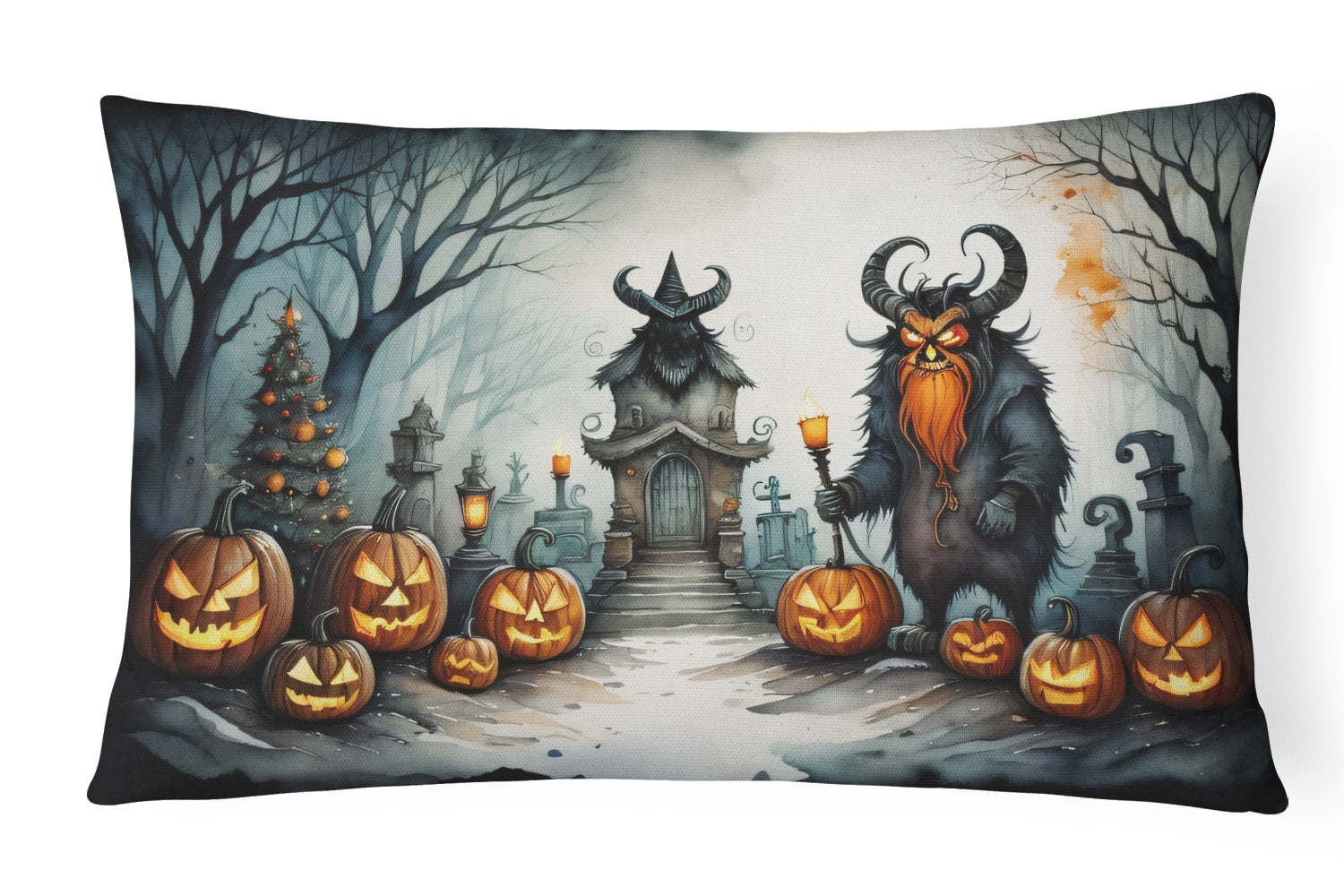 Krampus The Christmas Demon Spooky Halloween Throw Pillow