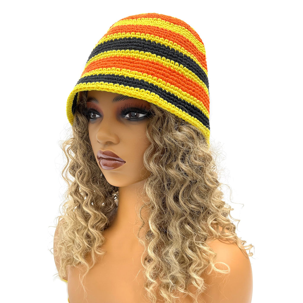 Mixed Color Stripe Wool Bucket Hat | Embroidered Cap