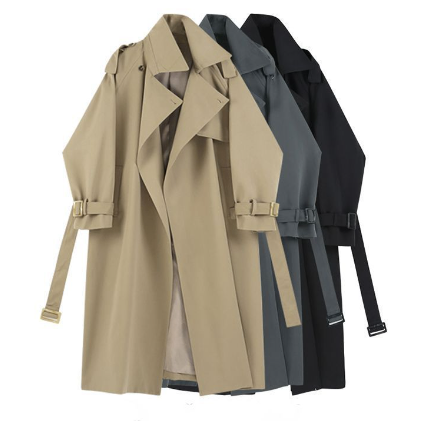 British Style Loose Windbreaker Over-the-Knee Jacket