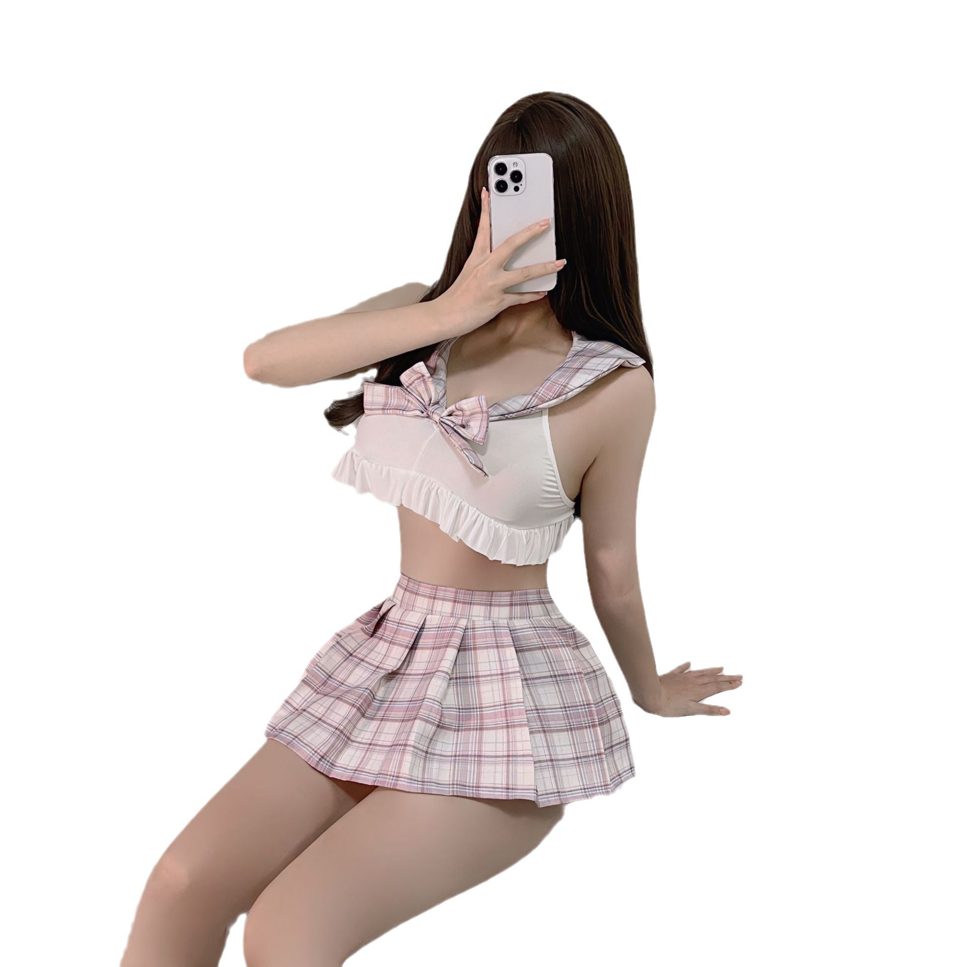 Japanese JK Uniform Lingerie Set with Sweet Plaid Skirt