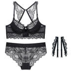 Lace Cotton Cup Backless Bra Set with 5 Hooks