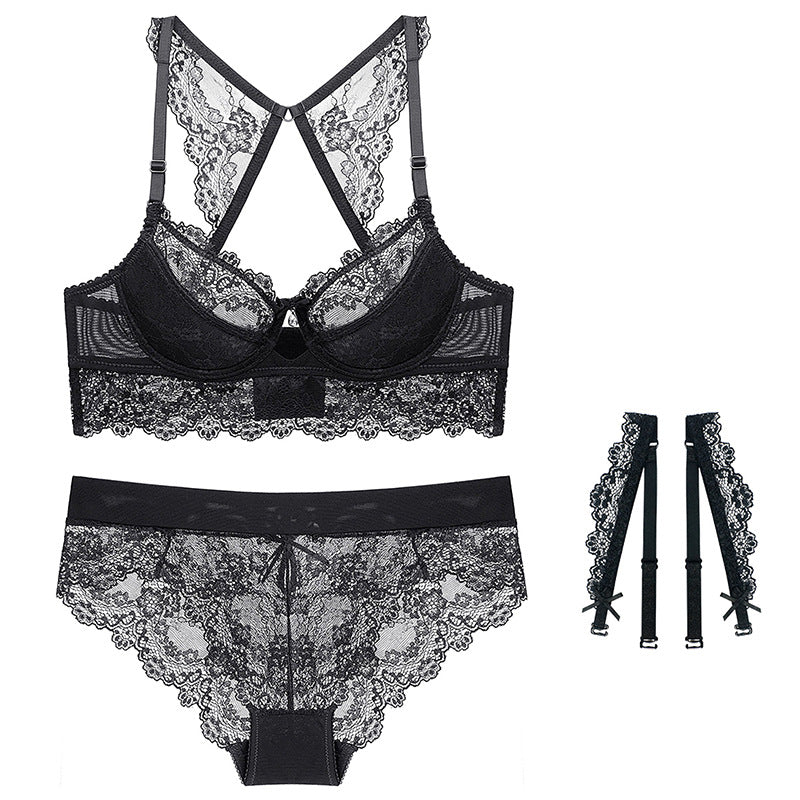 Lace Cotton Cup Backless Bra Set with 5 Hooks