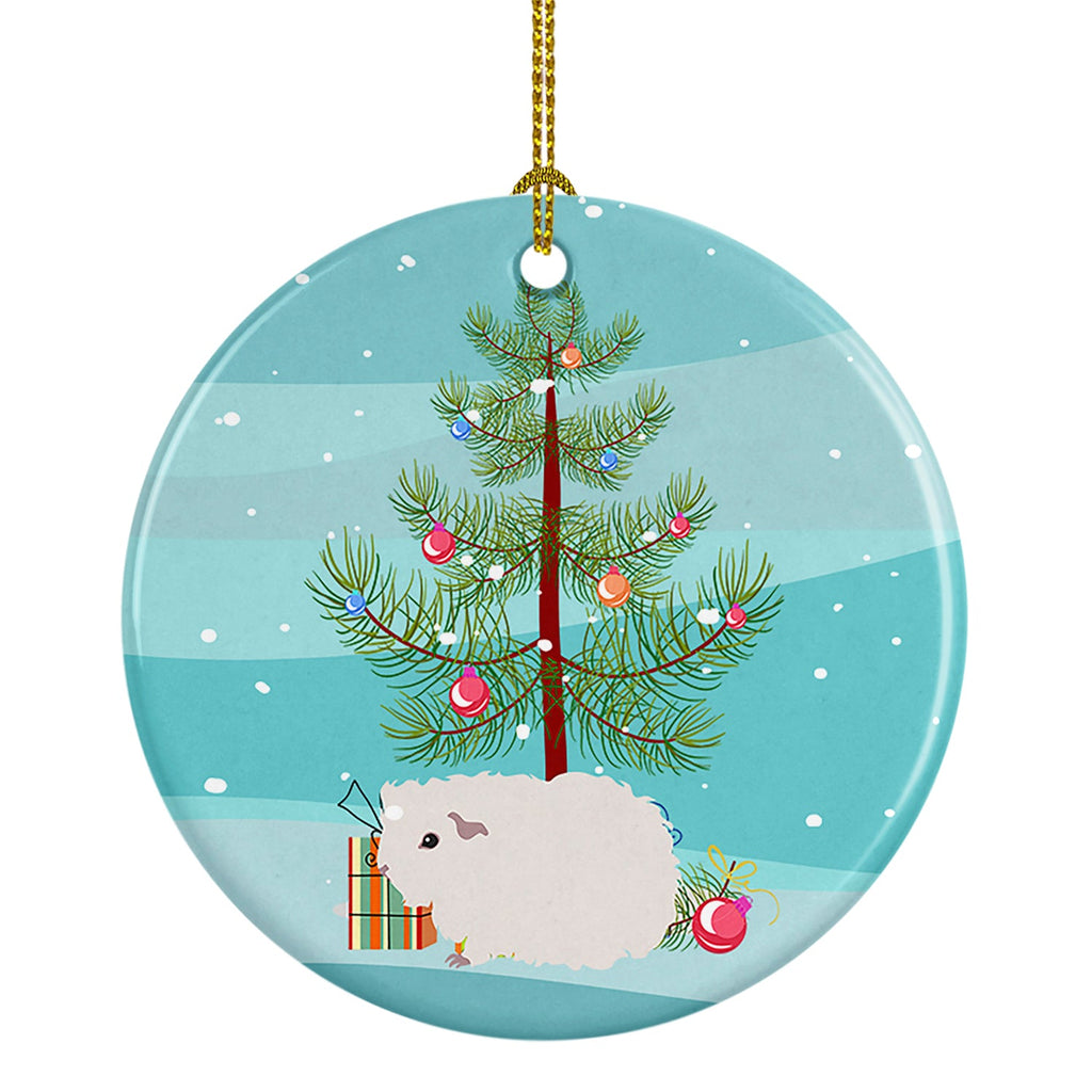 Merino Guinea Pig Merry Christmas Ceramic Ornament