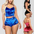 Velvet Sleepwear Set for Women - Spaghetti Strap & Shorts