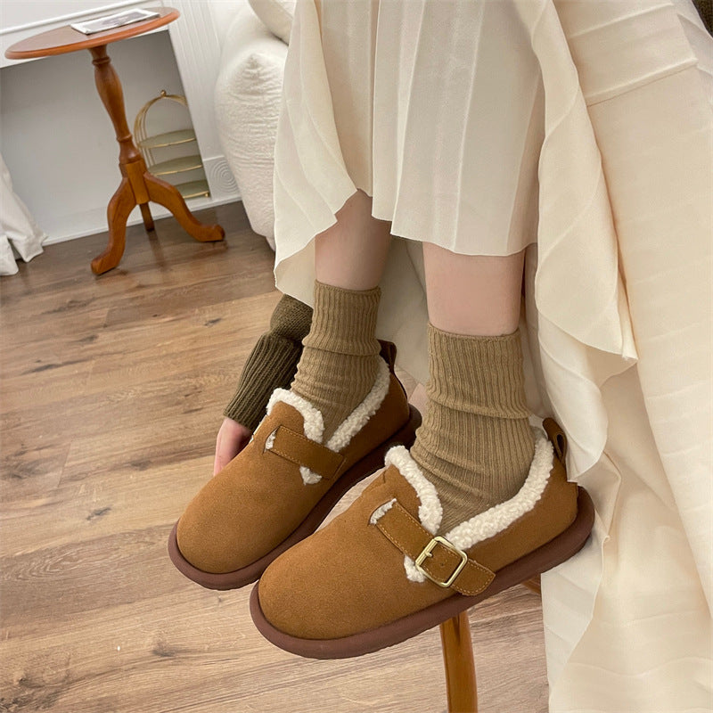 Warm Velvet Beanie Shoes for Women in Winter | Embroidered Cap