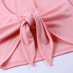 Tie-Front Long-Sleeve Crop Top with Feather Cuffs