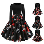 A-line Long Sleeve Christmas Dress with Santa Print