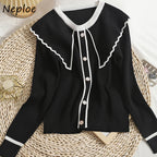 Chic Contrast Color Peter Pan Collar Knit Sweater for Women