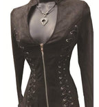 Long PU Leather Jacket for Women with Stand Collar