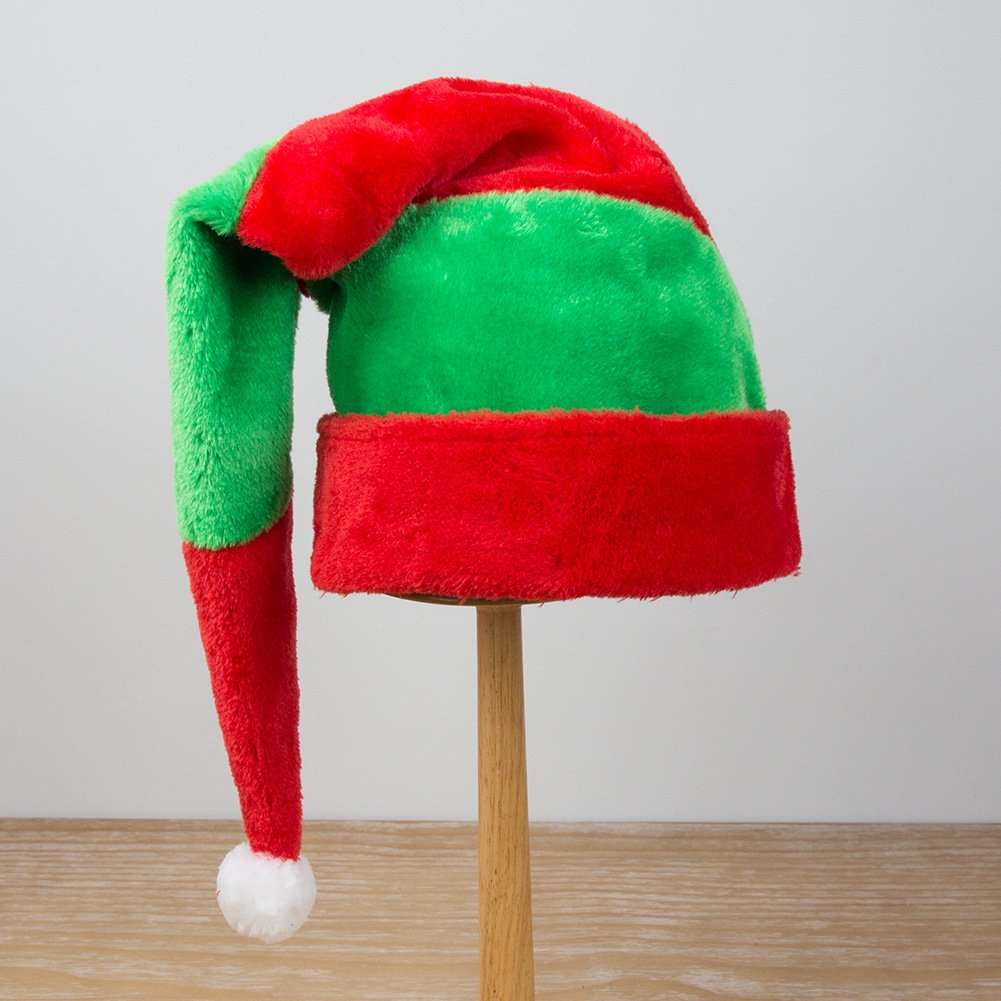 Red and Green Striped Plush Christmas Hat Decoration | Embroidered Cap