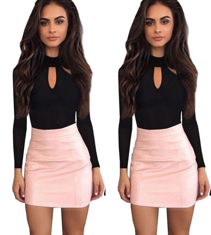 Black Hollow Long Sleeve Bodysuit - Slim Fit Sexy Design