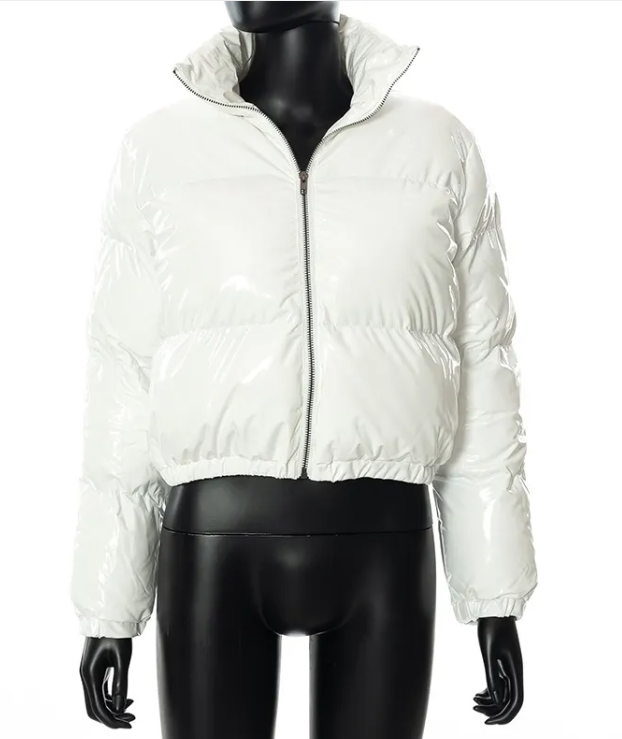 Zip Mirror Leather Warm Quilted Jacket