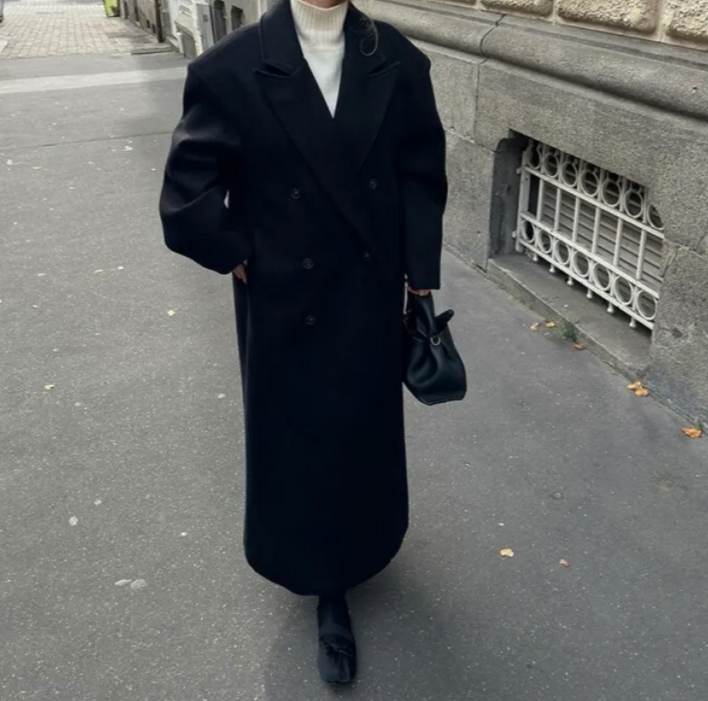 Wool Blend Suit Collar Long Coat