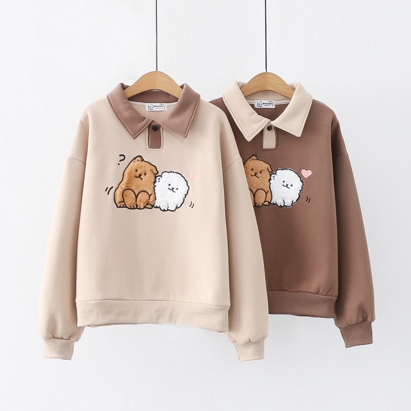 Thickened Long Sleeve Puppy Embroidery Winter Sweater