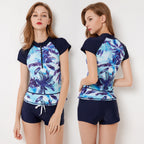 Onihua Split-Corner Short Sleeve Swimsuit