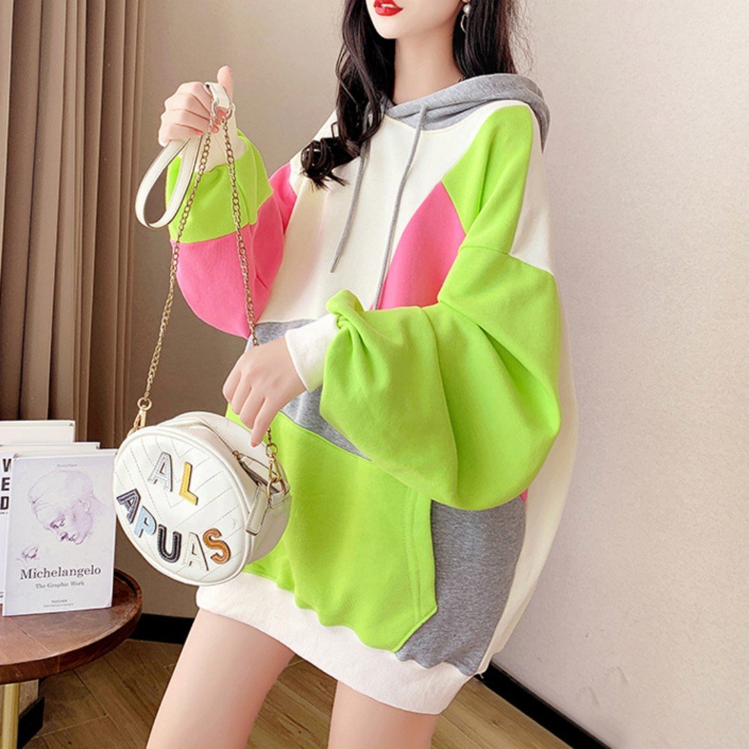 Women's Color Block Hooded Long Sleeve Sweater