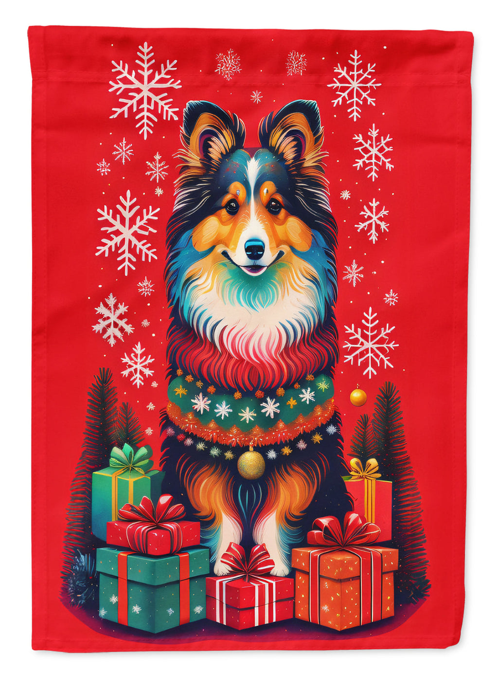 Sheltie Holiday Christmas House Flag