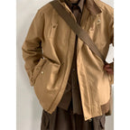Retro Color Block Embroidery Workwear Coat Jacket