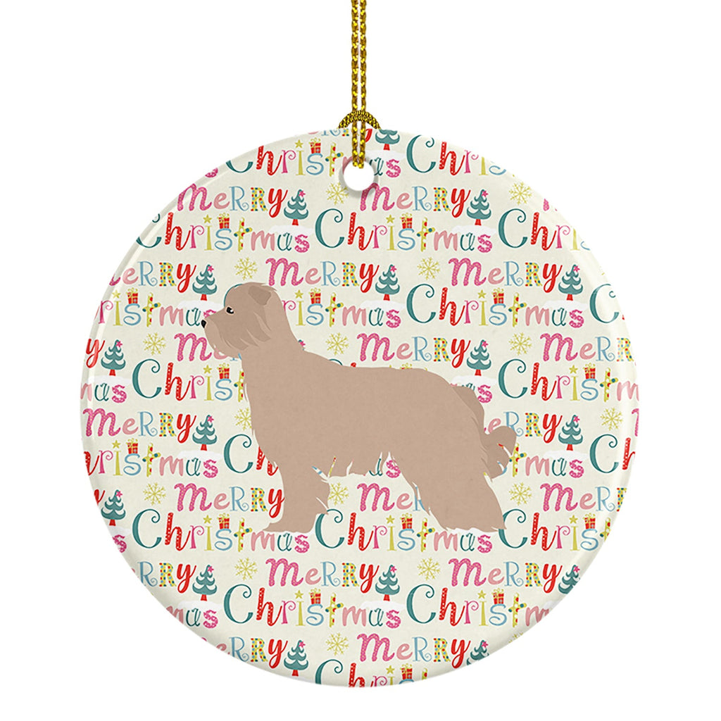Pyrenean Shepherd Dog Merry Christmas Ceramic Ornament
