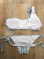 Striped One-Shoulder Bikini Set
