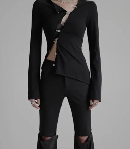 Front Button Long Sleeved Knit Cardigan