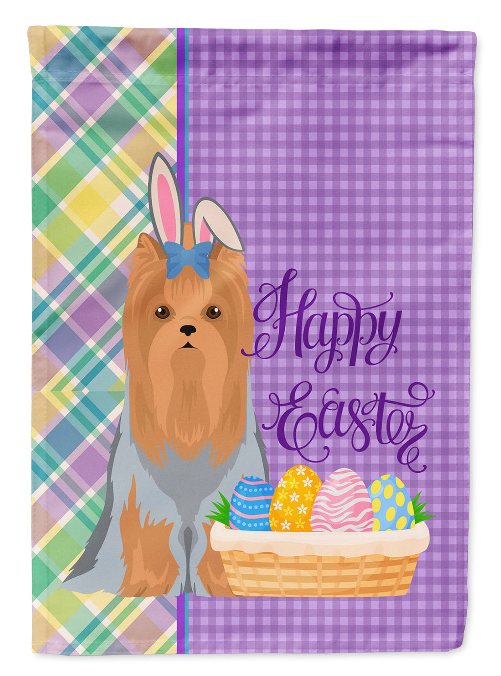 Blue and Tan Full Coat Yorkshire Terrier Easter Garden Flag