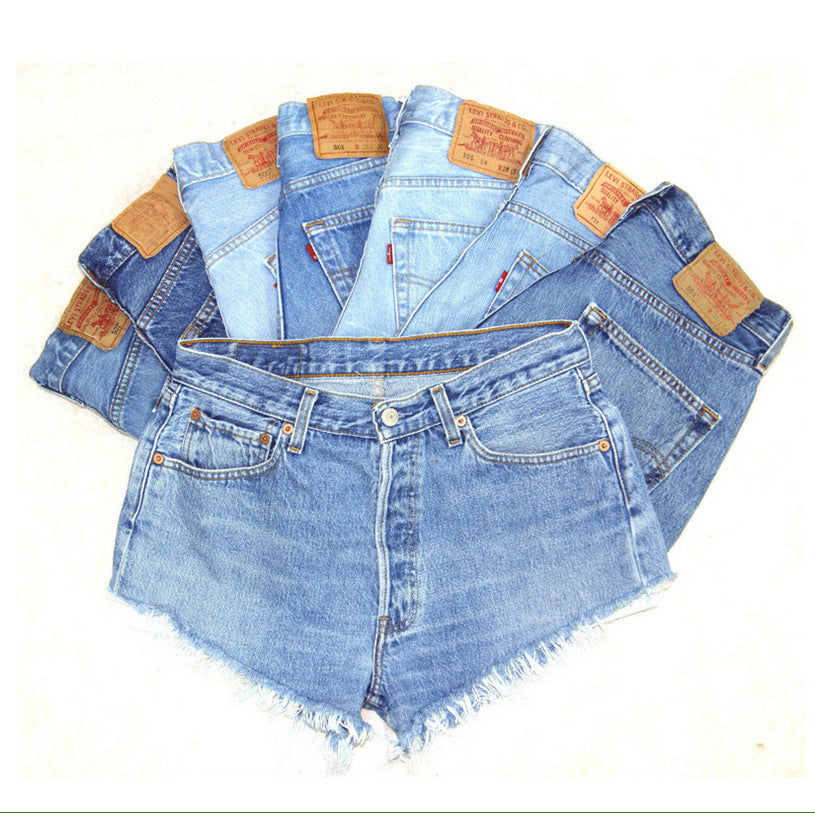 High-Waisted Frayed Denim Street Style Shorts for Women