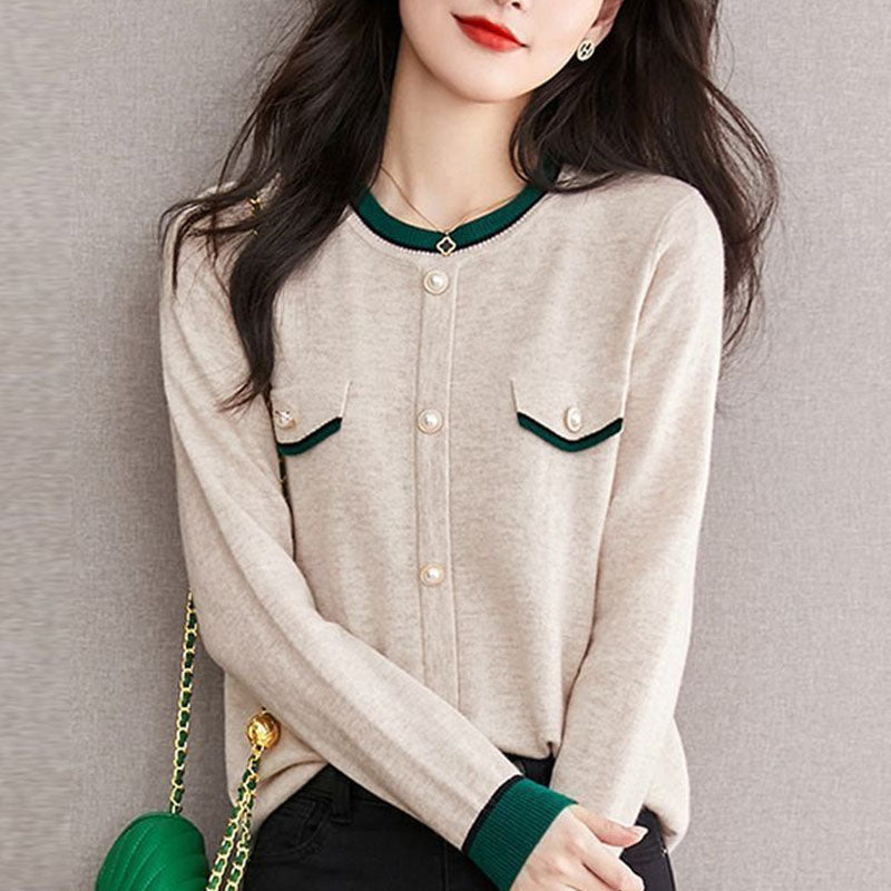 Autumn Fashion Round Neck Color Block Women's Sweater