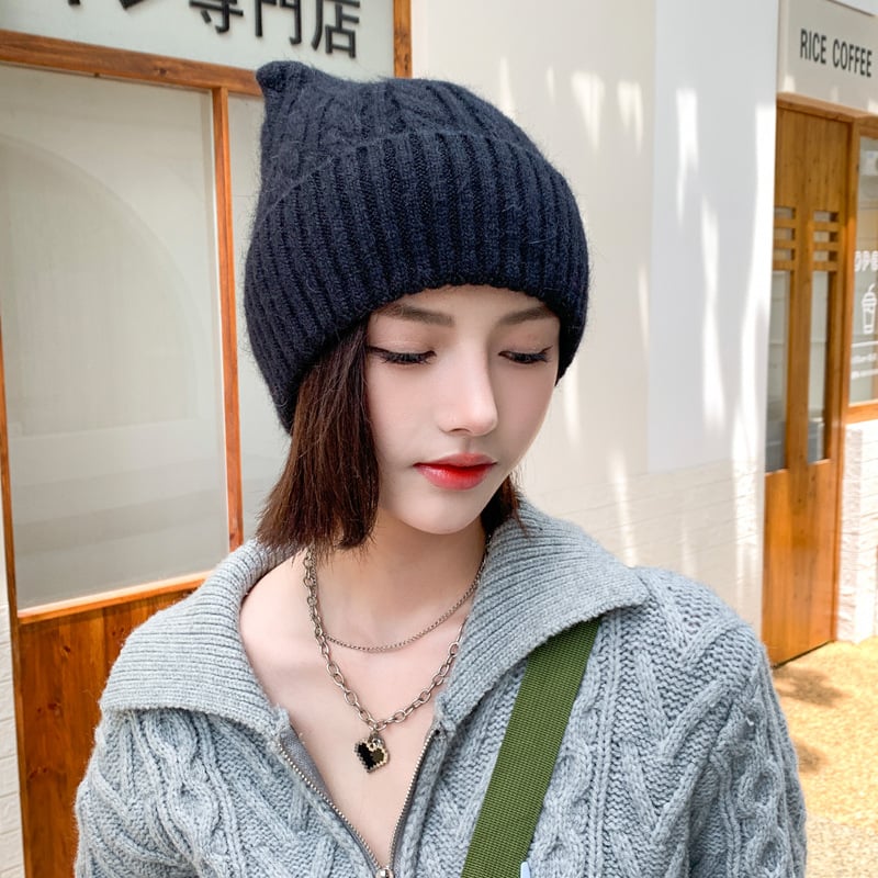 Super Cute Knitted Wool Hat with Little Ears | Embroidered Cap