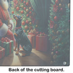 Doberman Pinscher and Santa Claus Glass Cutting Board