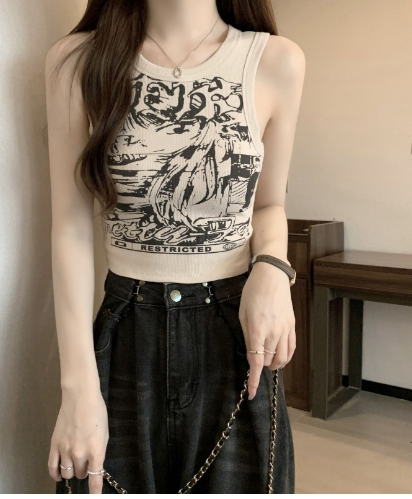 Cartoon Cat Printed V-neck Camisole Summer Top