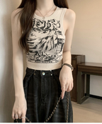 Cartoon Cat Printed V-neck Camisole Summer Top