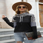 Leopard Contrast High Neck Long Sleeve Sweatshirt | Streetwear
