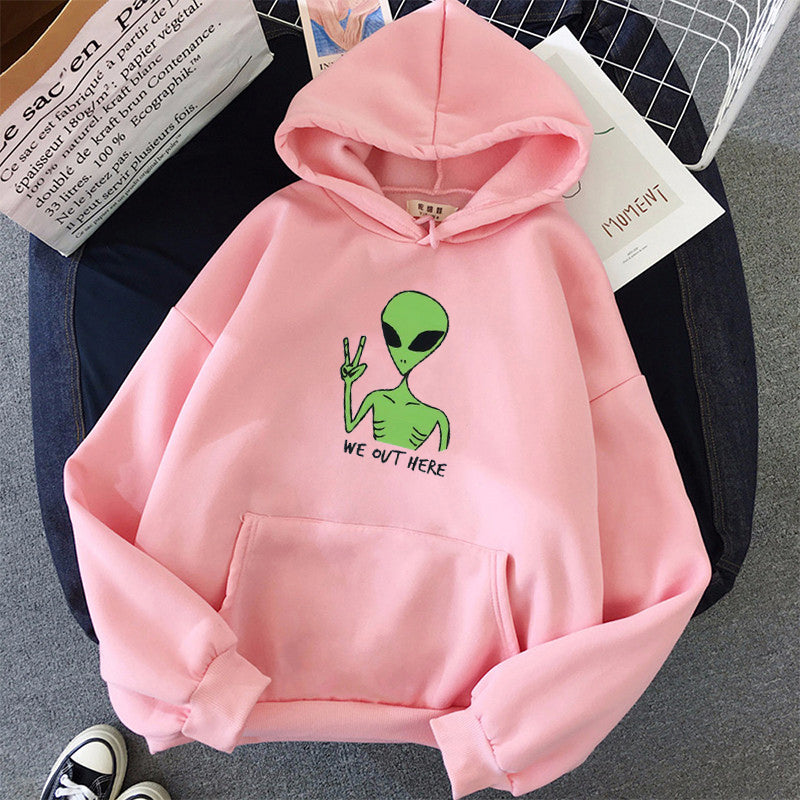 Alien WE OUT HERE Print Oversized Hoodie for Women | Streetwear
