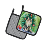 MaineCoon Cat By the Christmas Tree Pair of Pot Holders
