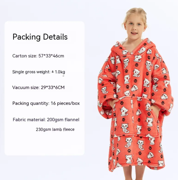 CozyHood™ Flannel Hooded Lazy Blanket – Plus-Size Cashmere Hoodie for Children | Streetwear