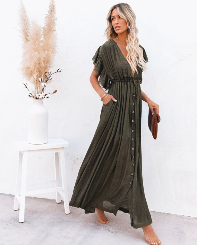 Beach Cover Up Button Long Dress