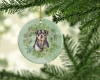 Rottweiler Sitting Tall Christmas Wreath Ceramic Ornament