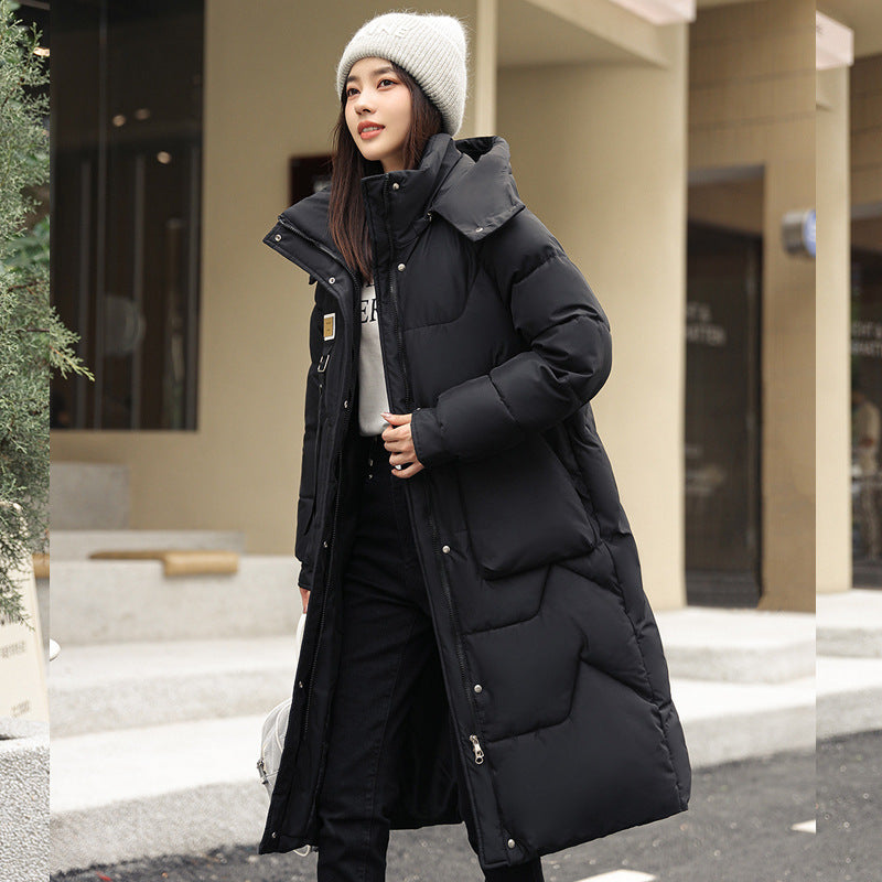 Detachable Hat Mid-Length Thick Women's Coat