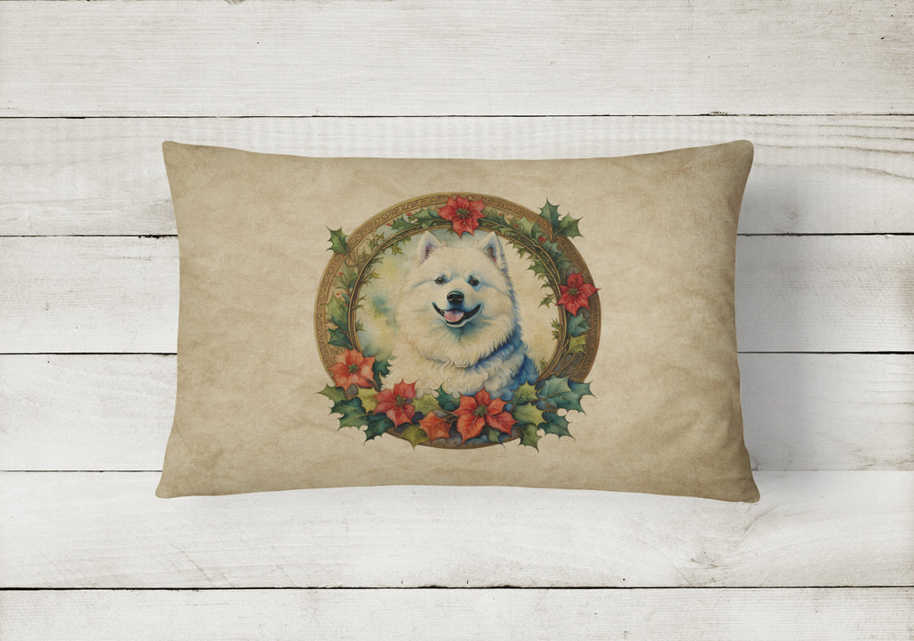Samoyed Christmas Flowers Throw Pillow