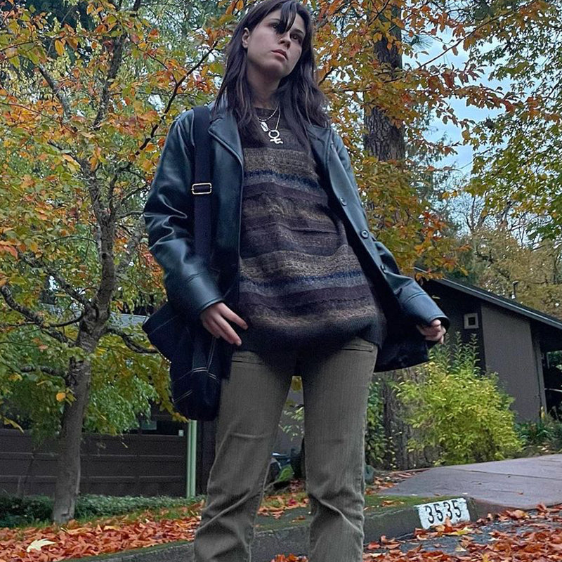Preppy Grunge Retro Striped Knitted Sweater for Autumn